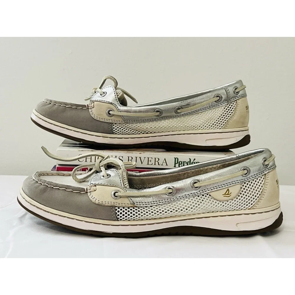 Sperry Top Sider Angelfish Womens Boat Silver Leather Casual Shoes Loafers 10M‎